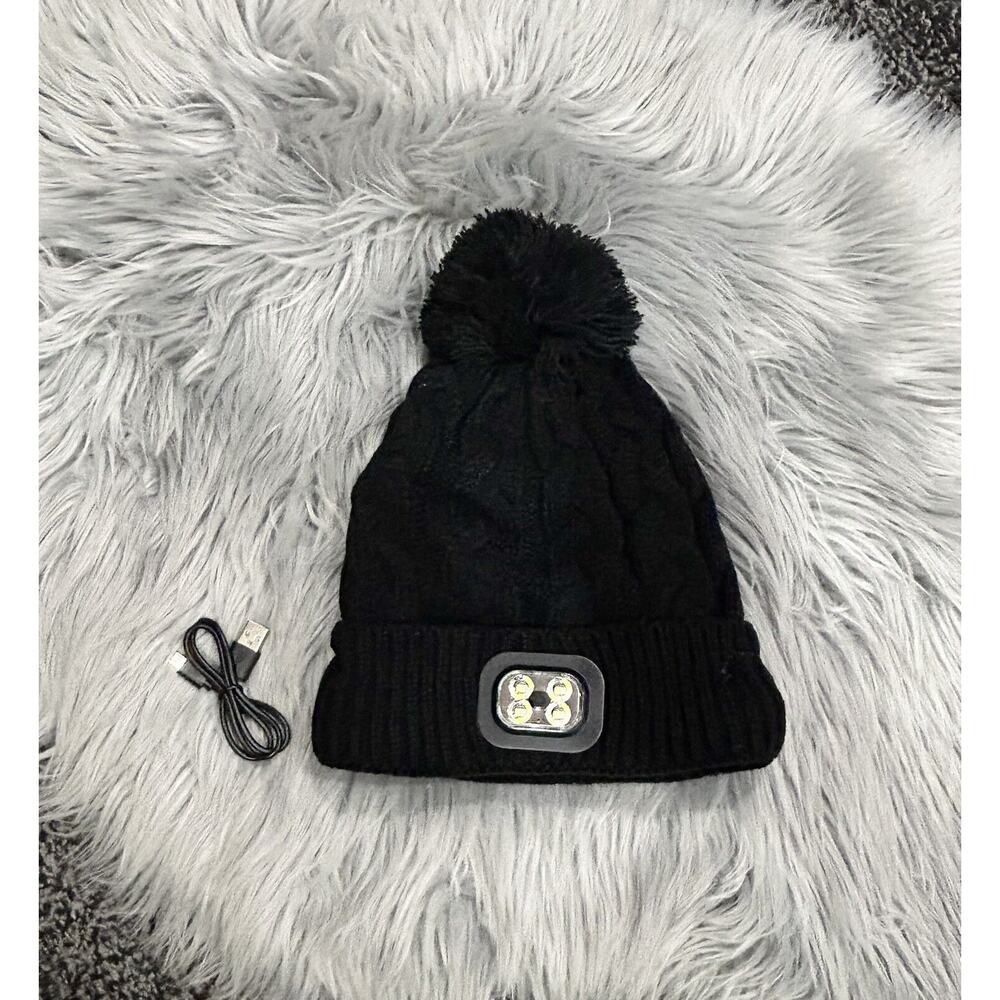 Adult Musical Pom Pom Black Beanie Hat With LED‎ Lamp